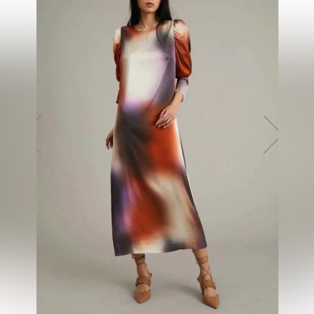 Munthe Akeville Pleated Sheath Midi Dress – Orange, Size 36/S, NWOT, Flawed